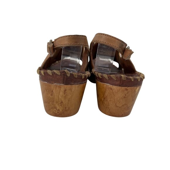 Ariat Womens Brown Leather Slingback Sandals With Laser Cut Design & Wooden Wedg - Picture 3 of 9